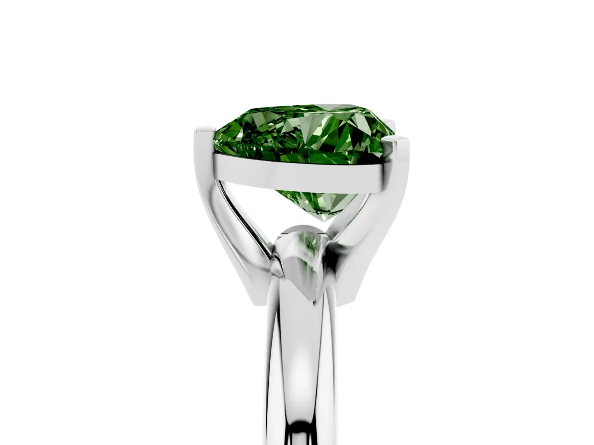 Fancy Green Heart Cut Diamond Solitaire Engagement Ring with Round Band and Four-Prong Setting Silver