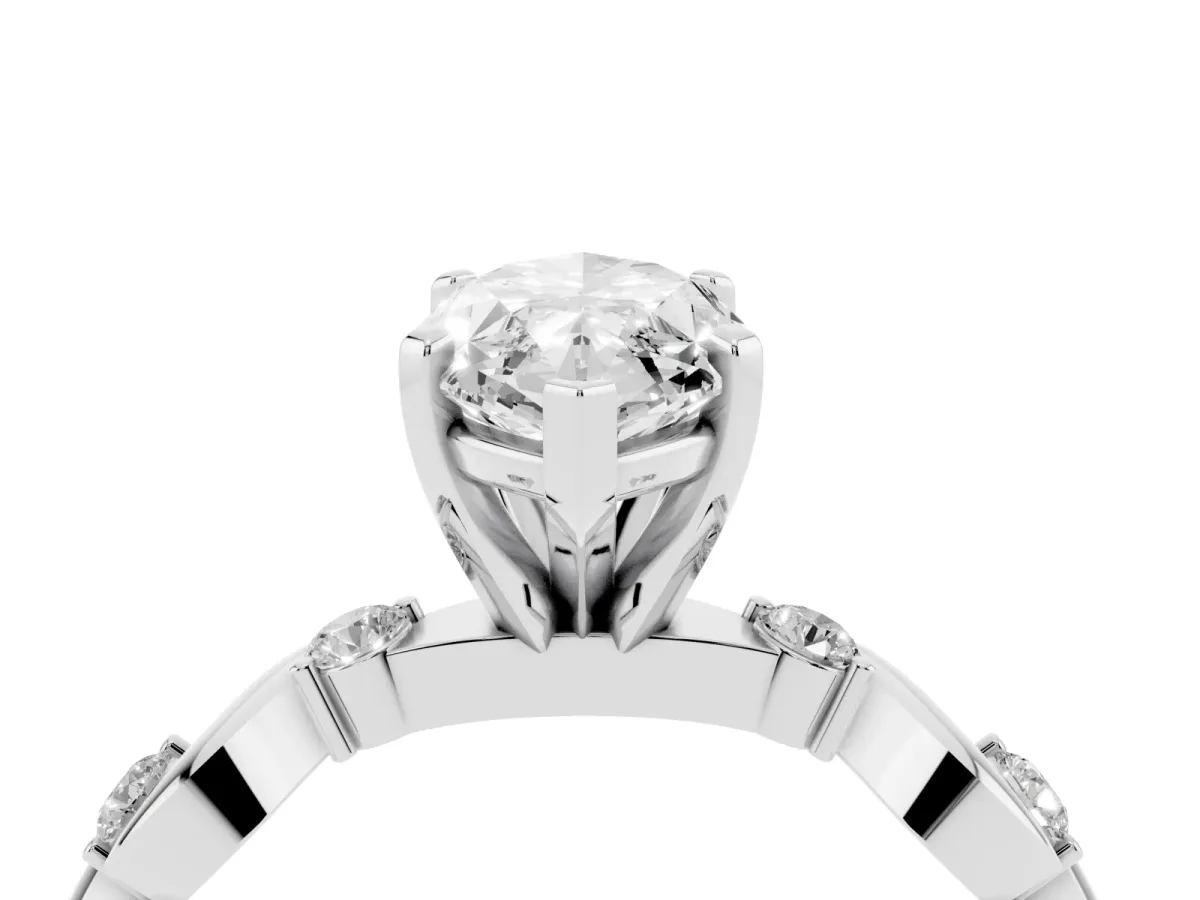 Marquise Cut Diamond Solitaire Twisted Band with Round Accents and Prong Setting Platinum