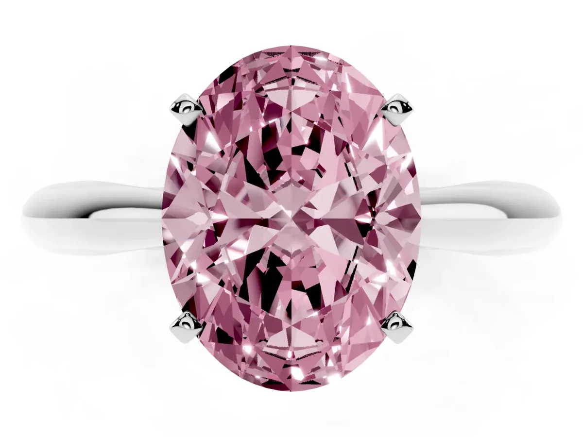 Fancy Pink Oval Cut Diamond Solitaire Engagement Ring with Cathedral Setting and Four-Prong Mount Silver