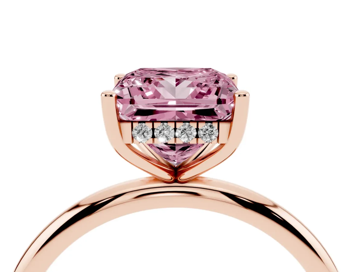 Fancy Pink Princess Cut Cut Solitaire Engagement Ring with Four-Prong Setting and Classic Band Rose gold