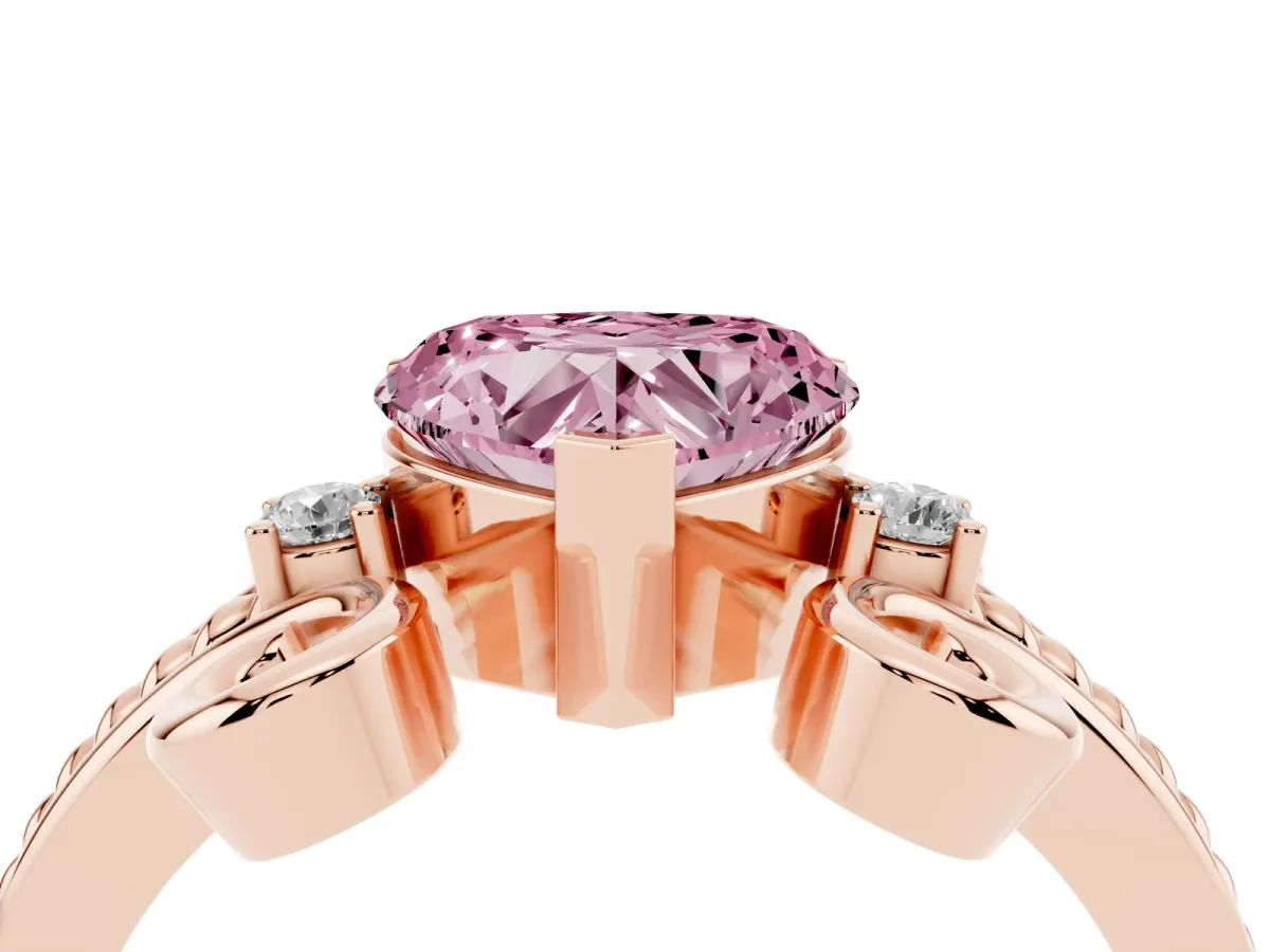 Fancy Pink Heart Cut Solitaire Twisted Band Scroll Prong Ring Rose gold