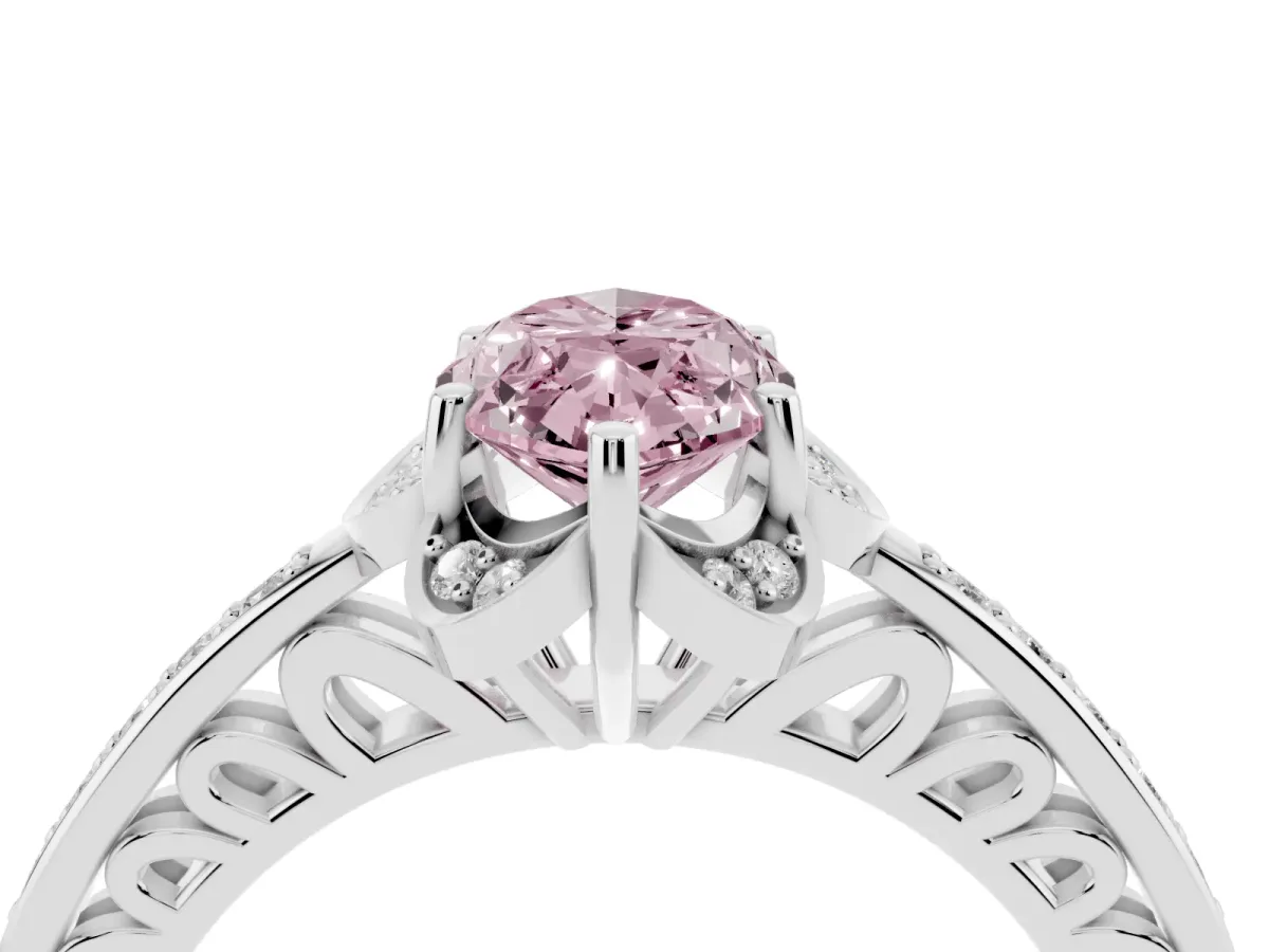 Fancy Pink Marquise Cut Cut Halo Diamond Ring with Channel Set Band and Four-Prong Setting Silver