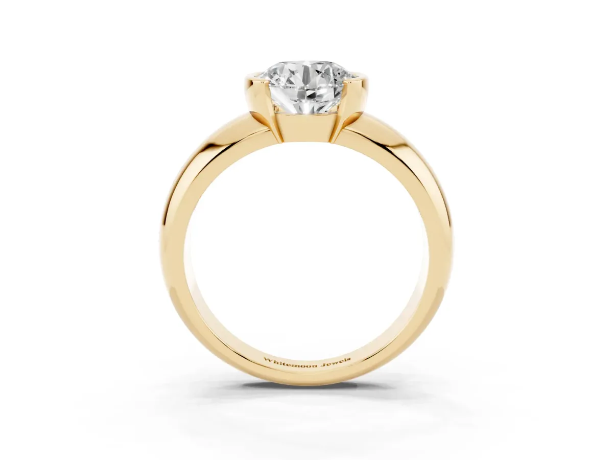 Round Cut Solitaire Tension Set Diamond Ring with Wide Band Yellow gold