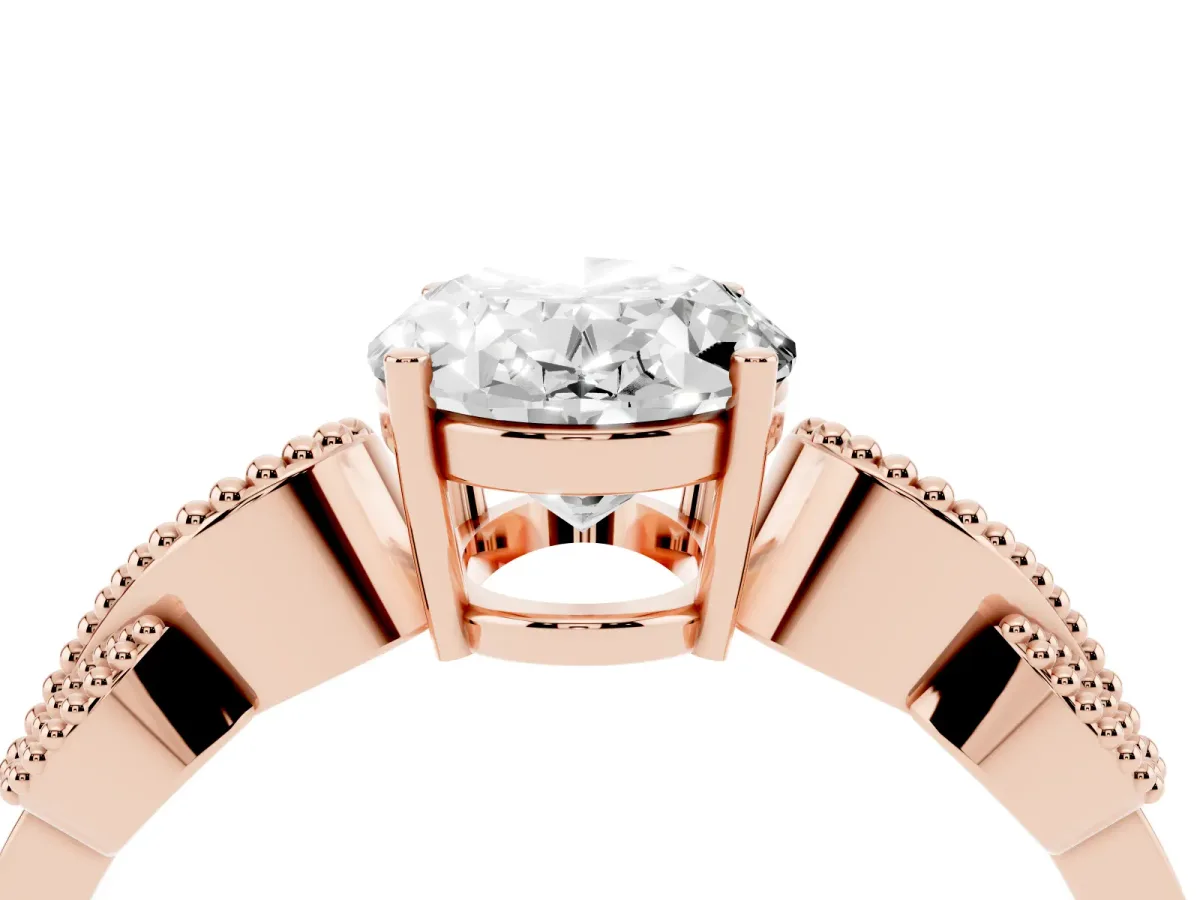 Oval Cut Solitaire Milgrain Leaf Band with Prong Setting Rose gold