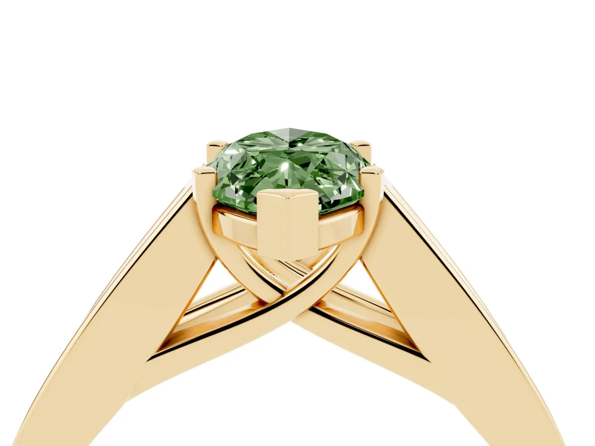 Fancy Green Marquise Cut Cut Channel Set Solitaire Ring with Four-Prong Setting Yellow gold