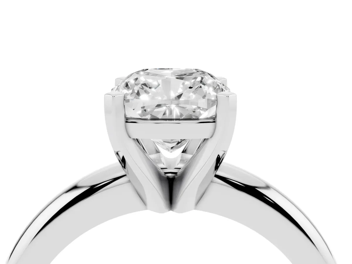 Cushion Cut Diamond Solitaire Engagement Ring with Round Band and Four-Prong Setting Silver