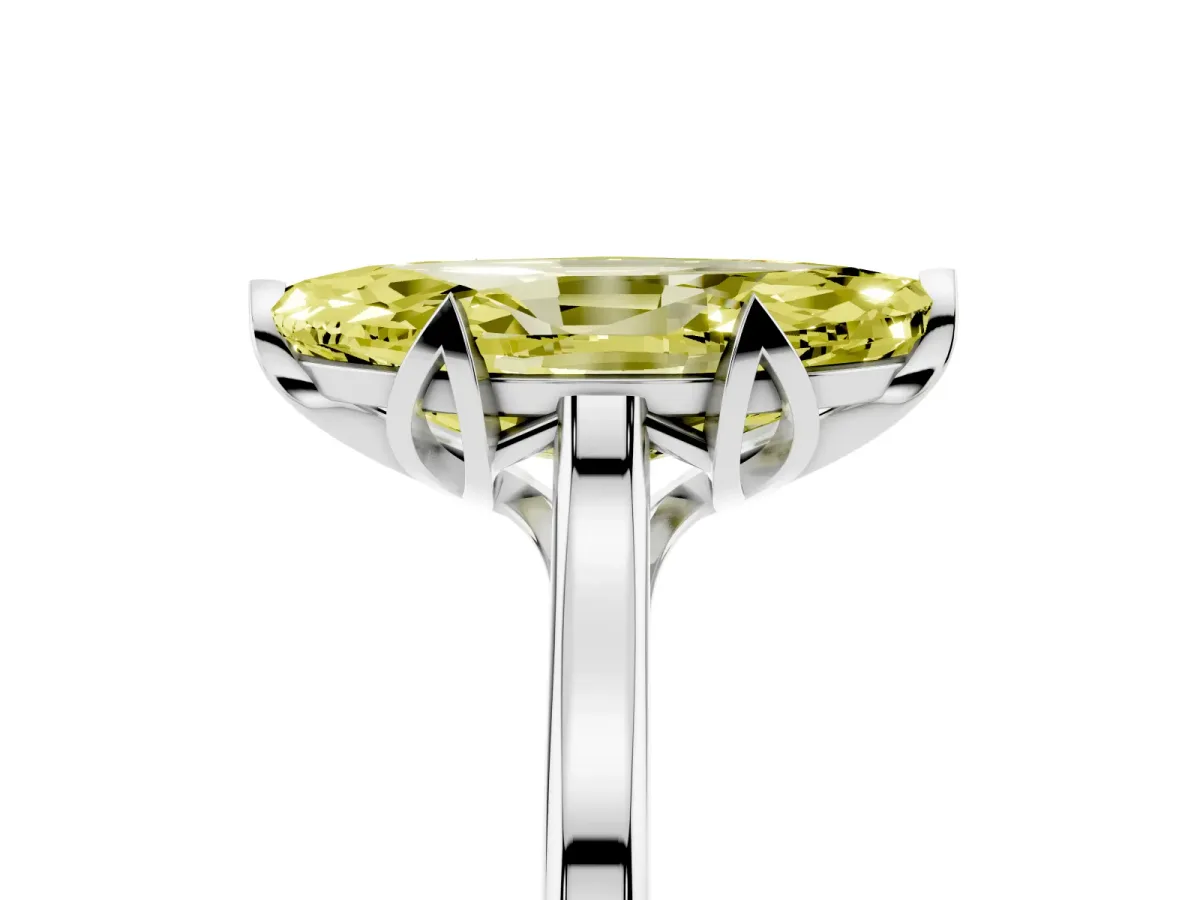 Fancy Yellow Marquise Cut Diamond Solitaire Ring with Flower Prong Setting and Classic Band White gold