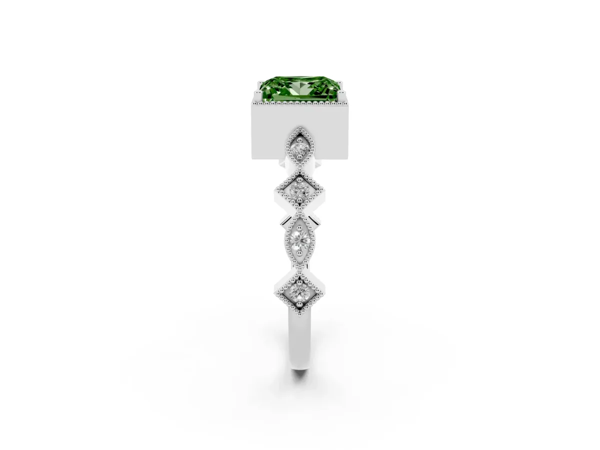 Fancy Green Princess Cut Milgrain Marquise Diamond Twist Band Ring Silver