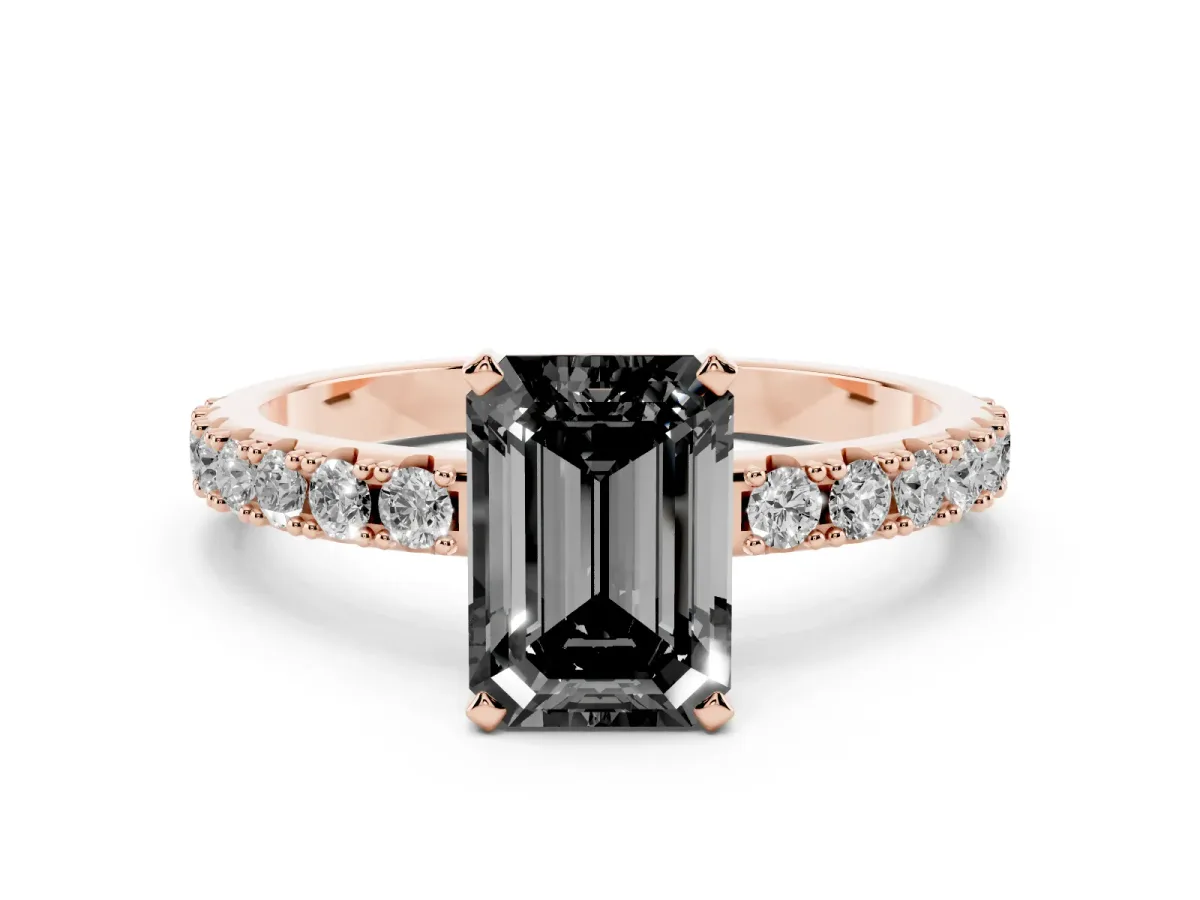 Fancy Black Emerald Cut Diamond Solitaire Pavé Band with Four-Prong Setting Rose gold