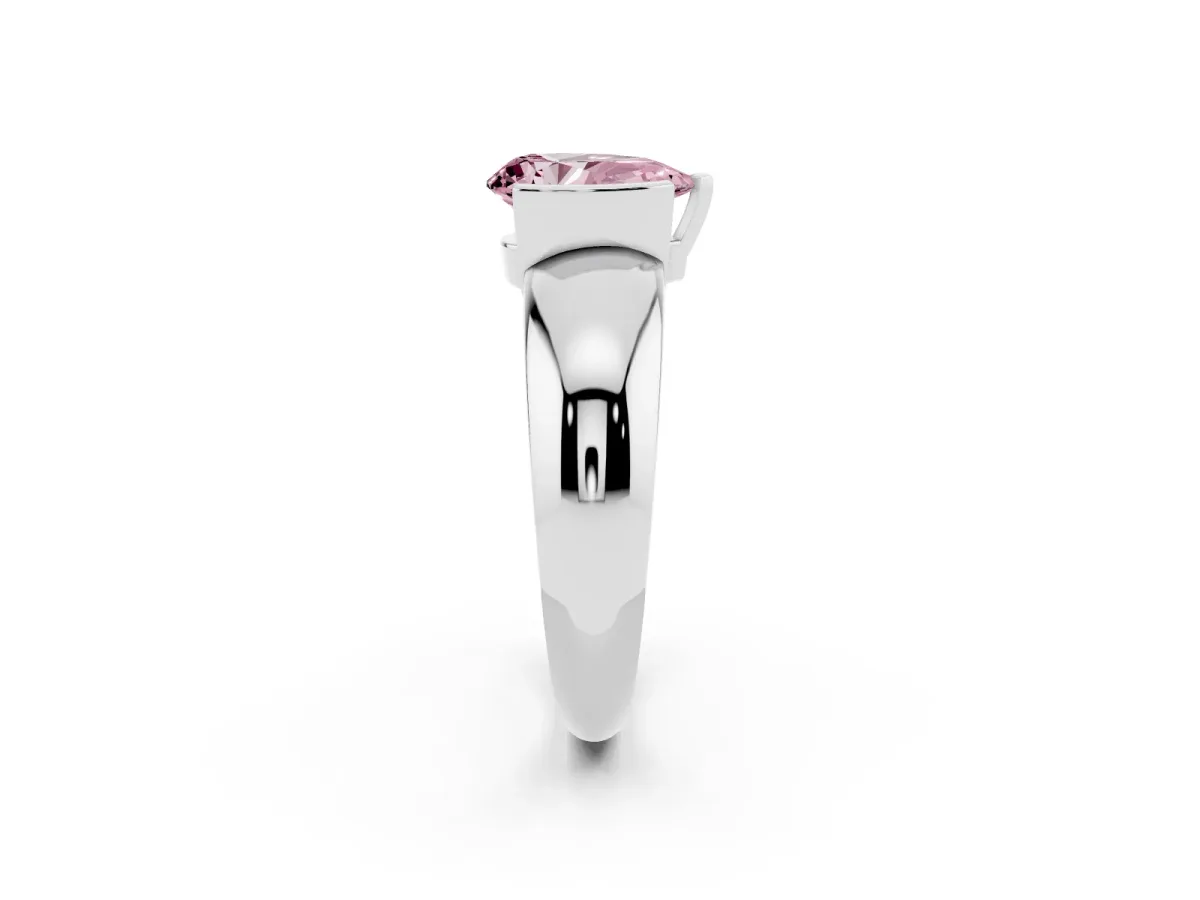 Fancy Pink Pear Cut Solitaire Tension Set Diamond Ring with Wide Band Platinum