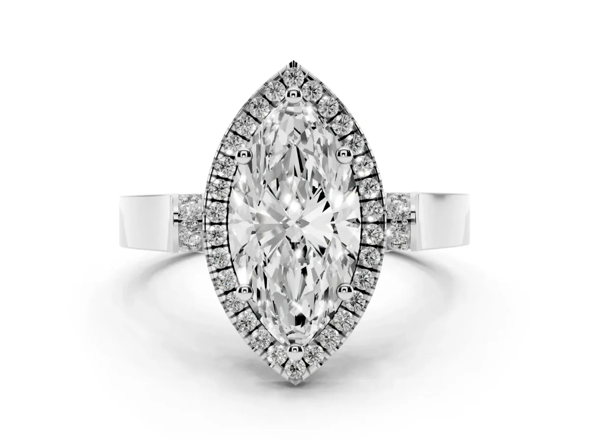 Marquise Cut Halo Round Diamond Twist Band with Four-Prong Setting Silver