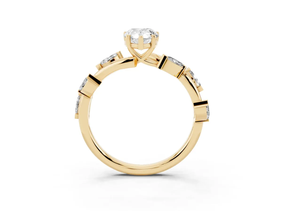 Pear Cut Solitaire Twisted Band Marquise Accent Prong Setting Ring Yellow gold
