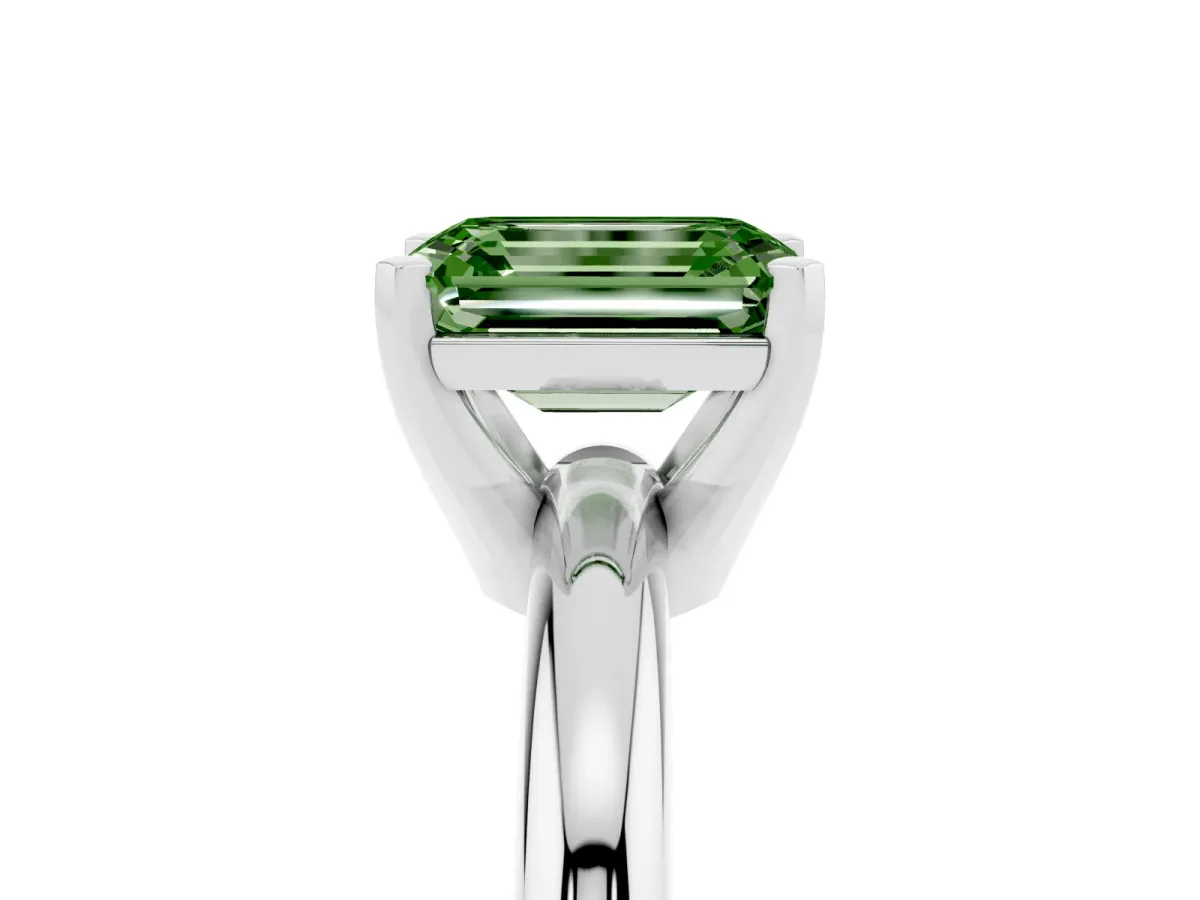 Fancy Green Emerald Cut Diamond Solitaire Engagement Ring with Round Band and Four-Prong Setting Platinum