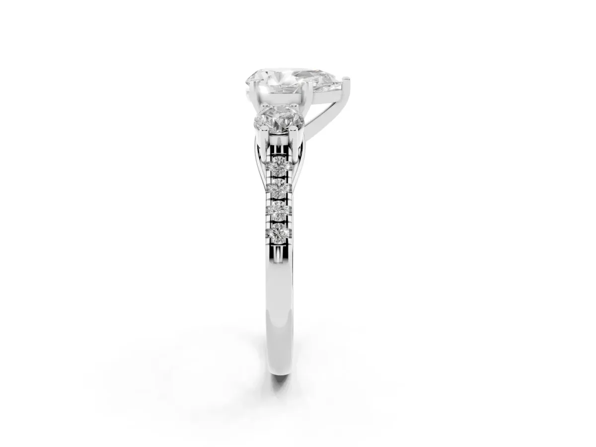 Three-Stone Pear Cut Diamond Pavé Band with Four-Prong Setting Platinum
