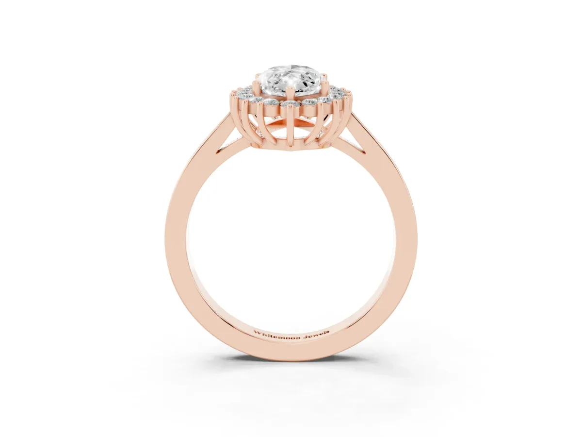 Marquise Cut Cut Diamond Halo Ring with Round Brilliant Halo and Solitaire Band Rose gold