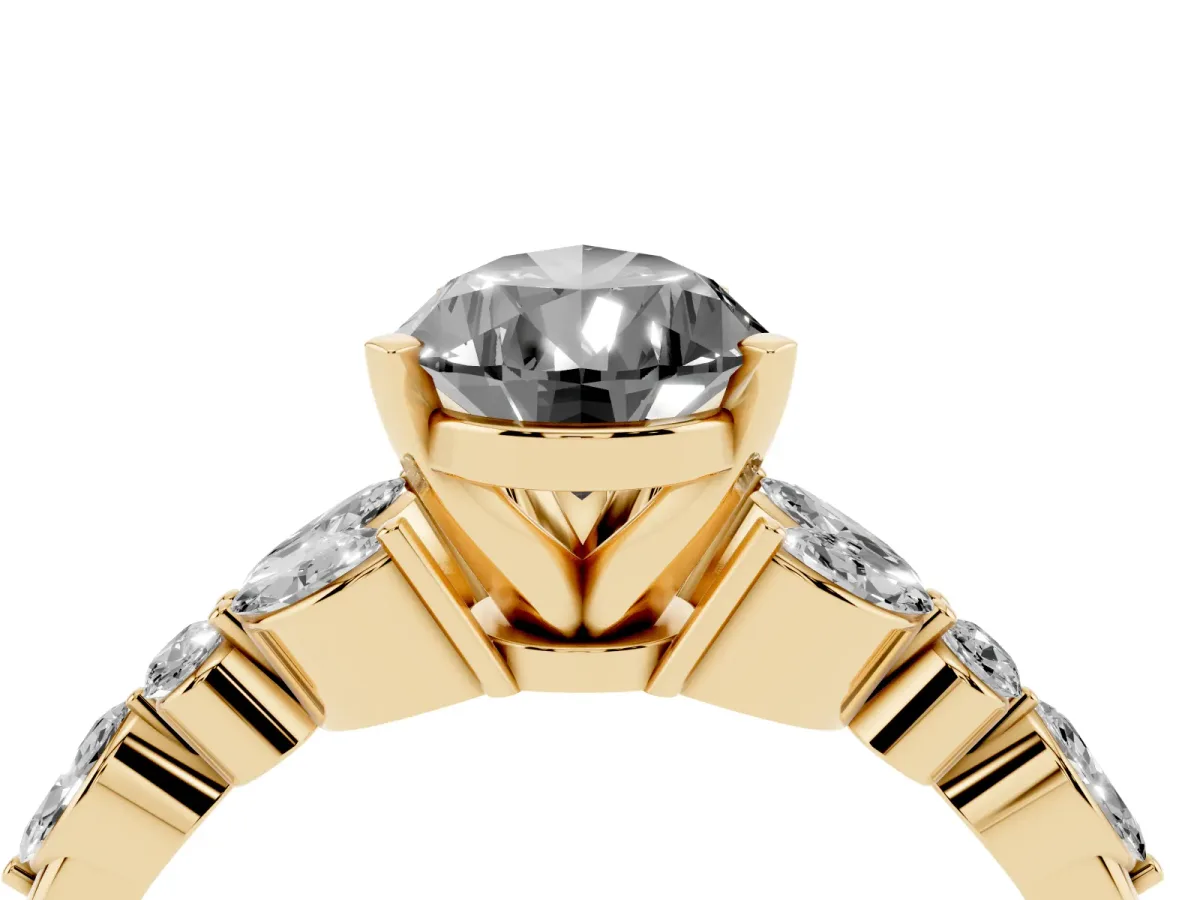 Fancy Black Pear Cut Diamond Solitaire Ring with Side Stones and Four-Prong Setting Yellow gold