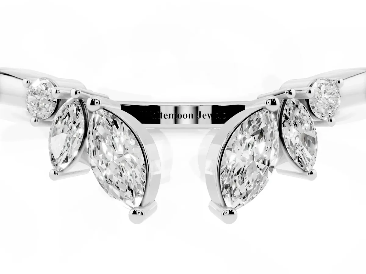 Open Marquise Cluster Diamond Band with Prong Setting Silver
