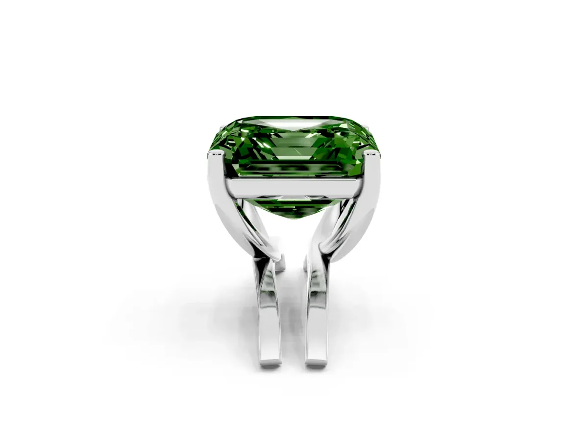 Fancy Green Asscher Cut Cut Diamond Solitaire Engagement Ring with Tapered Plain Band and Four-Prong Setting Silver