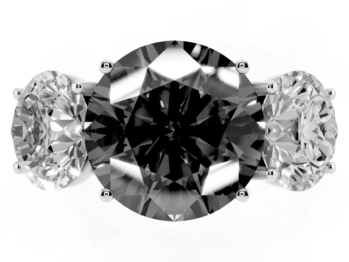 Fancy Black Three-Stone Round Cut Diamond Braided Band Ring with Four-Prong Setting Platinum