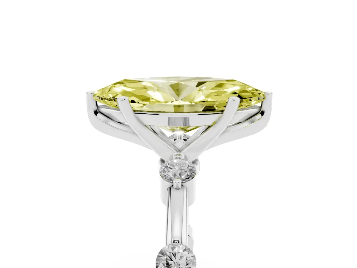 Fancy Yellow Marquise Cut Solitaire Diamond Ring with Bezel Set Side Stones and Prong Setting Silver