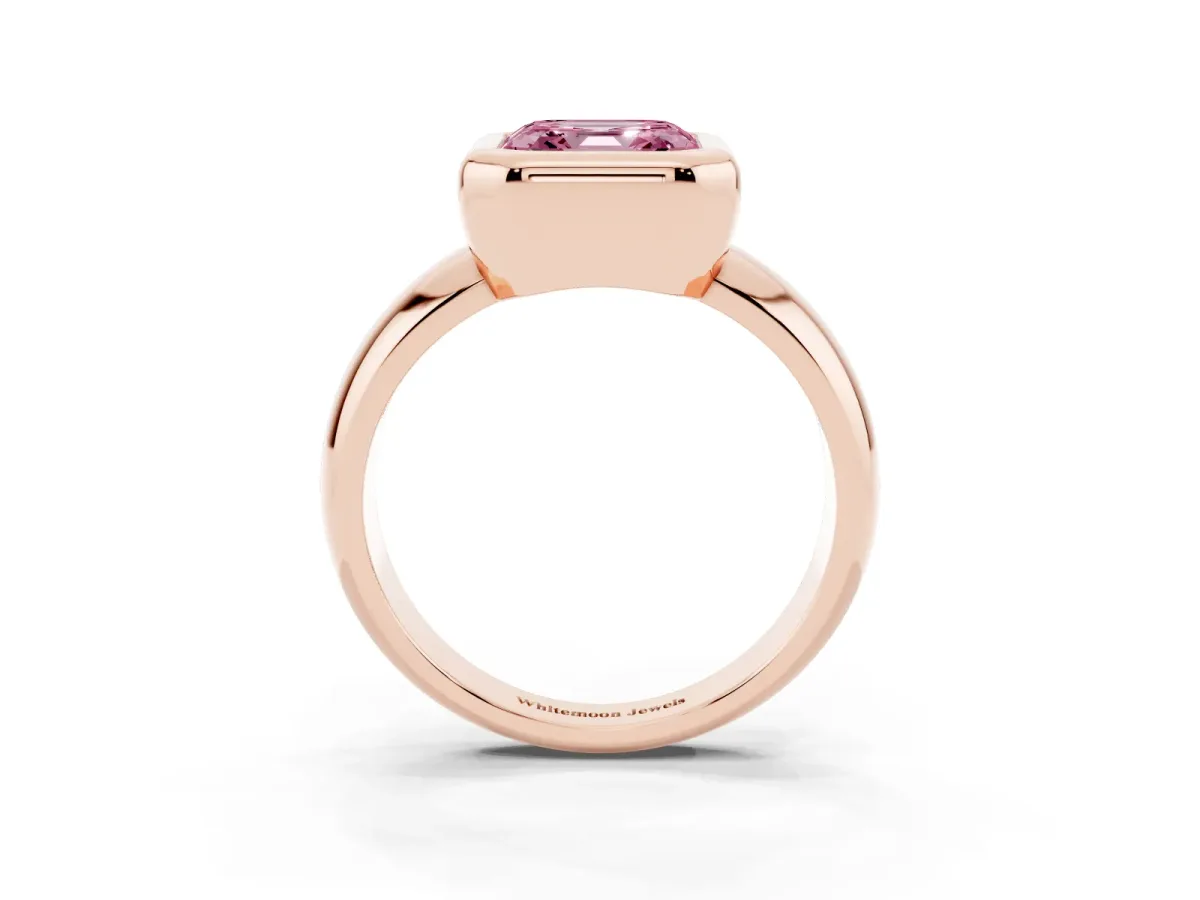 Fancy Pink Bezel Set Asscher Cut Solitaire Ring with Wide Band Rose gold