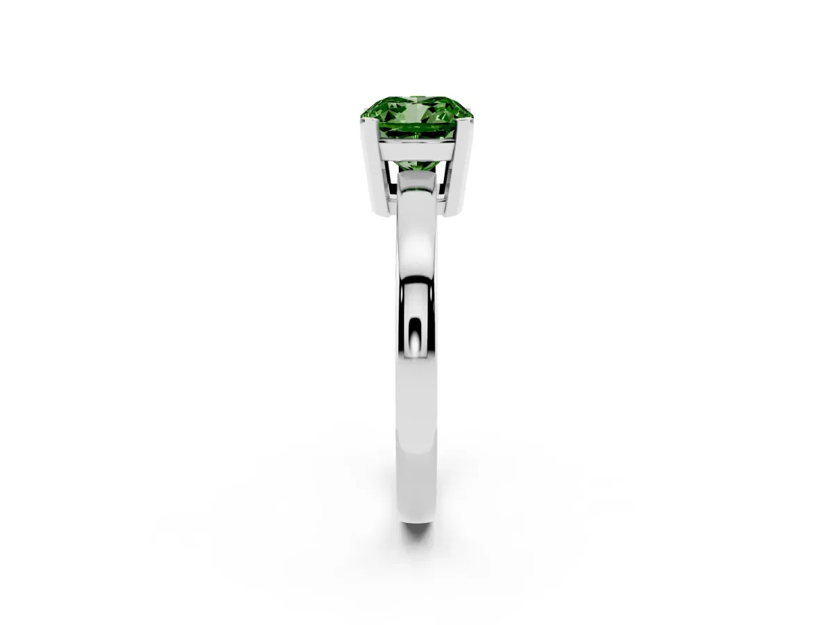 Fancy Green Cushion Cut Cut Solitaire Ring with Four-Prong Setting and Classic Band Silver