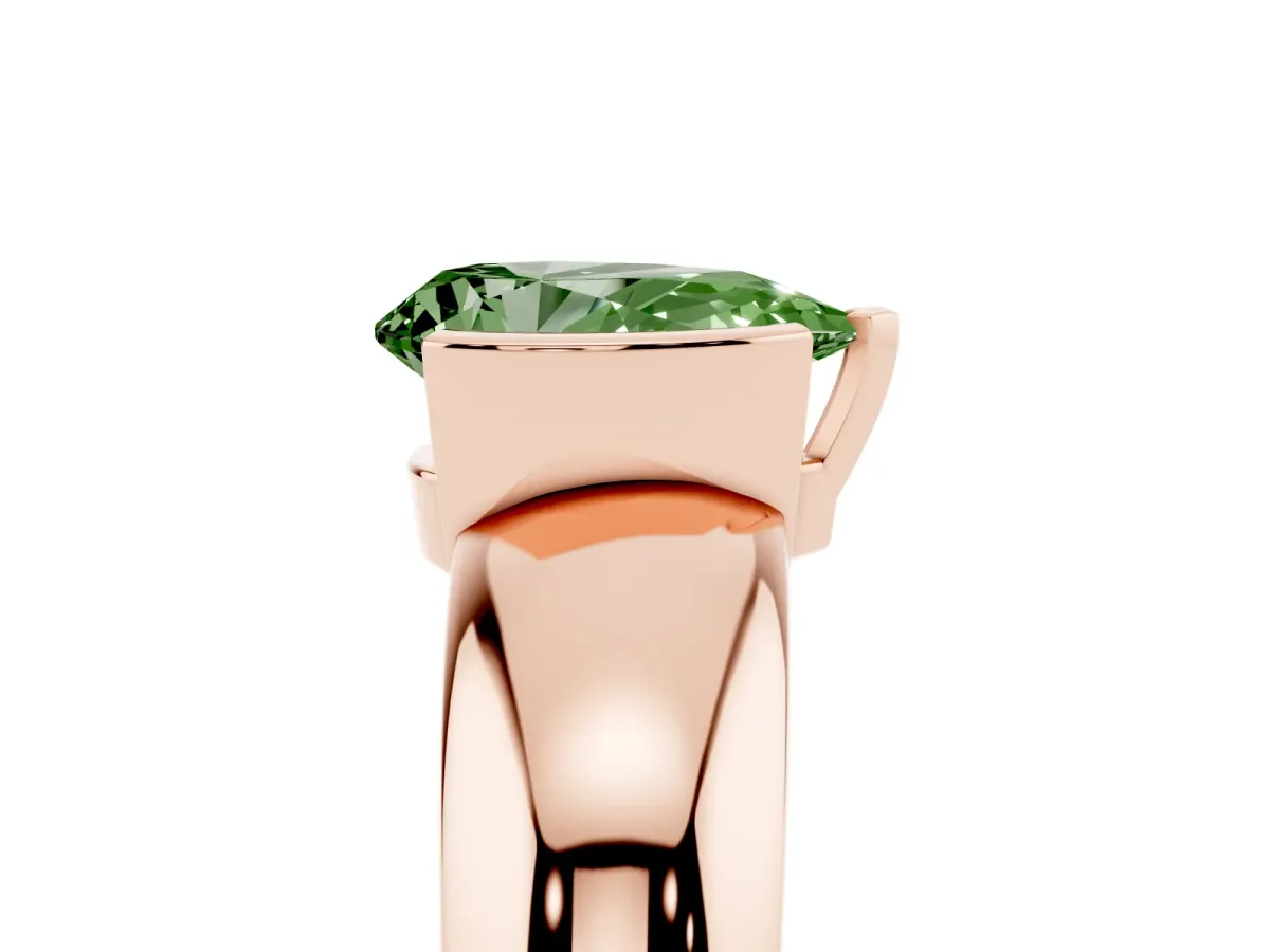Fancy Green Pear Cut Solitaire Tension Set Diamond Ring with Wide Band Rose gold