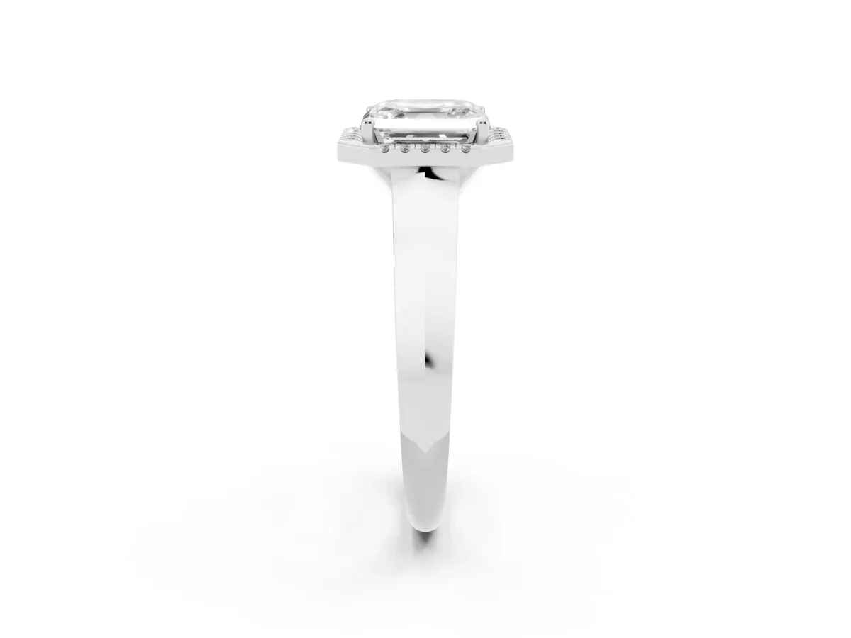Asscher Cut Halo Diamond Ring with Cathedral Band and Four-Prong Setting Silver