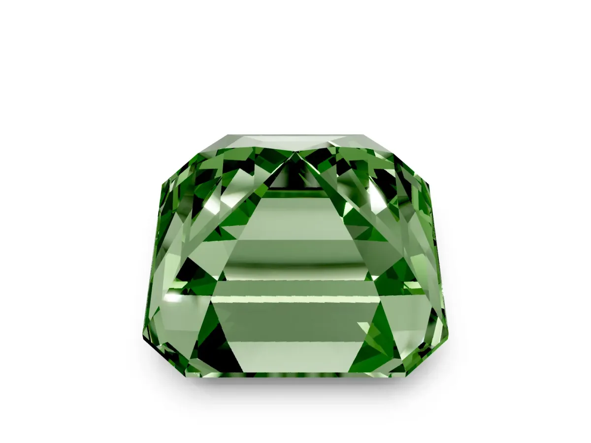 Fancy Green Asscher Cut Halo Diamond Ring with Milgrain Edge and Round Prong Setting Silver