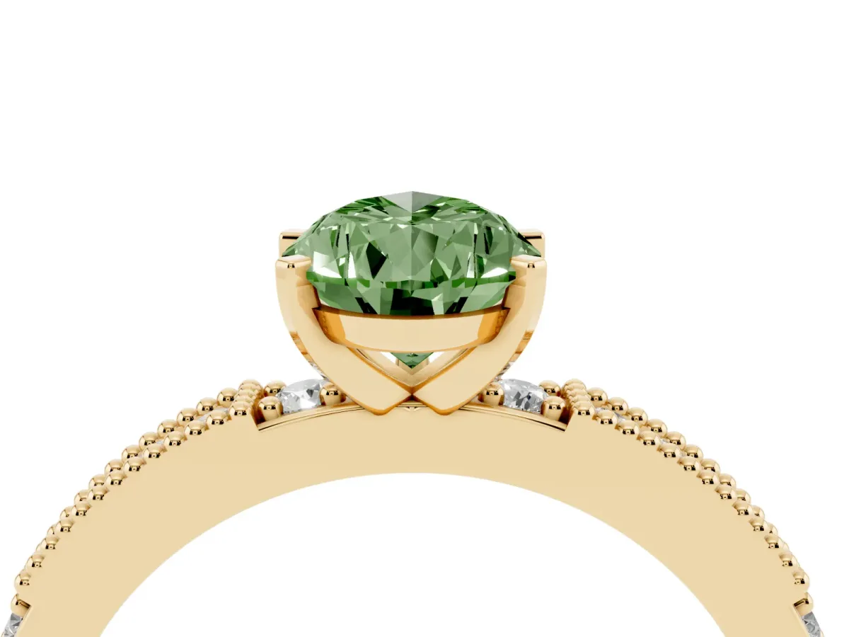 Fancy Green Pear Cut Solitaire with Pavé Band and Four-Prong Setting Yellow gold