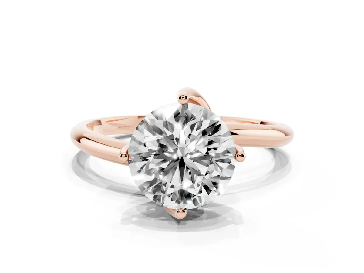 Round Cut Diamond Solitaire Engagement Ring with Four-Prong Setting and Classic Band Rose gold