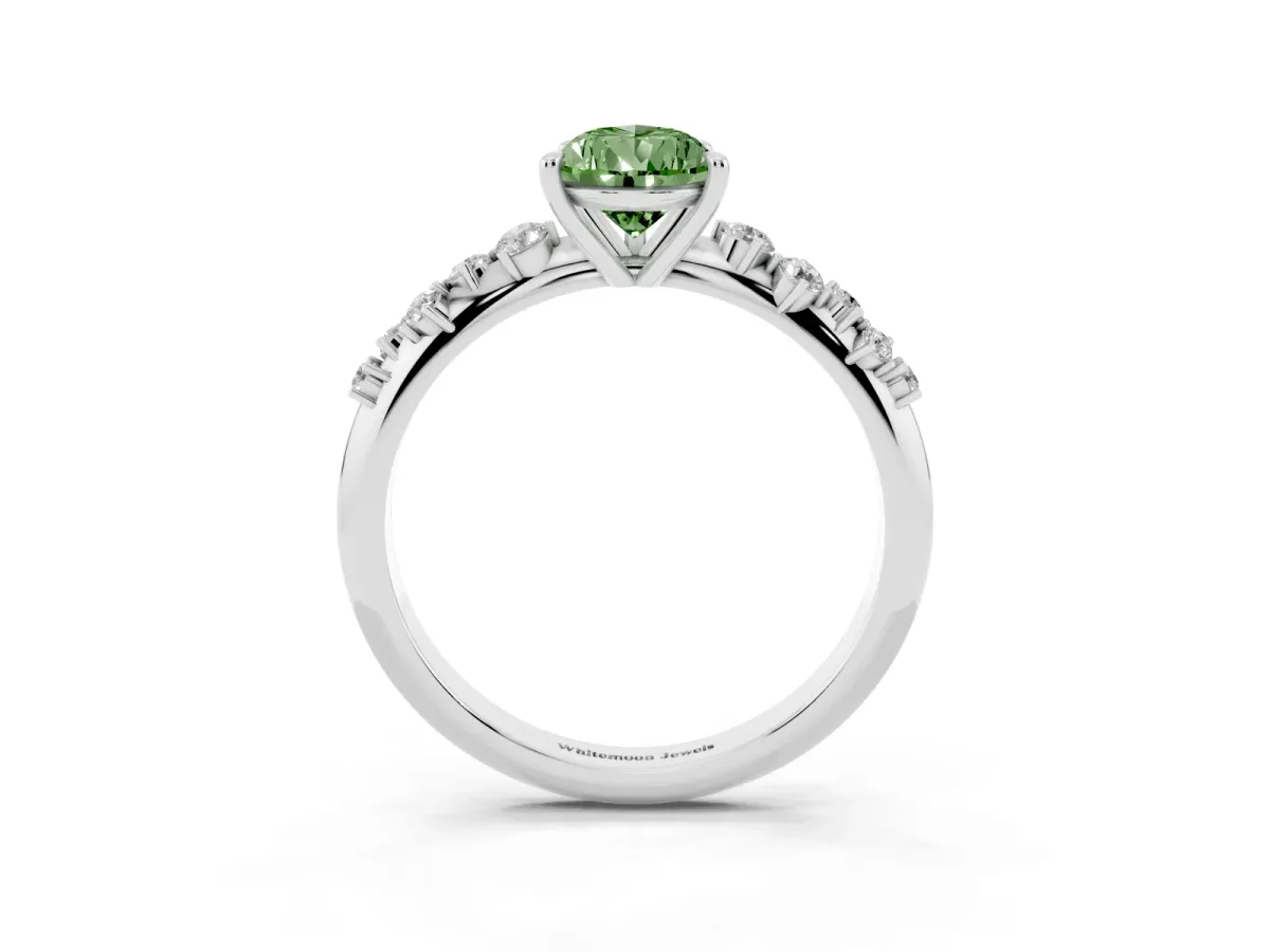 Fancy Green Pear Cut Diamond Cluster Side Stone Solitaire Ring with Prong Setting Silver