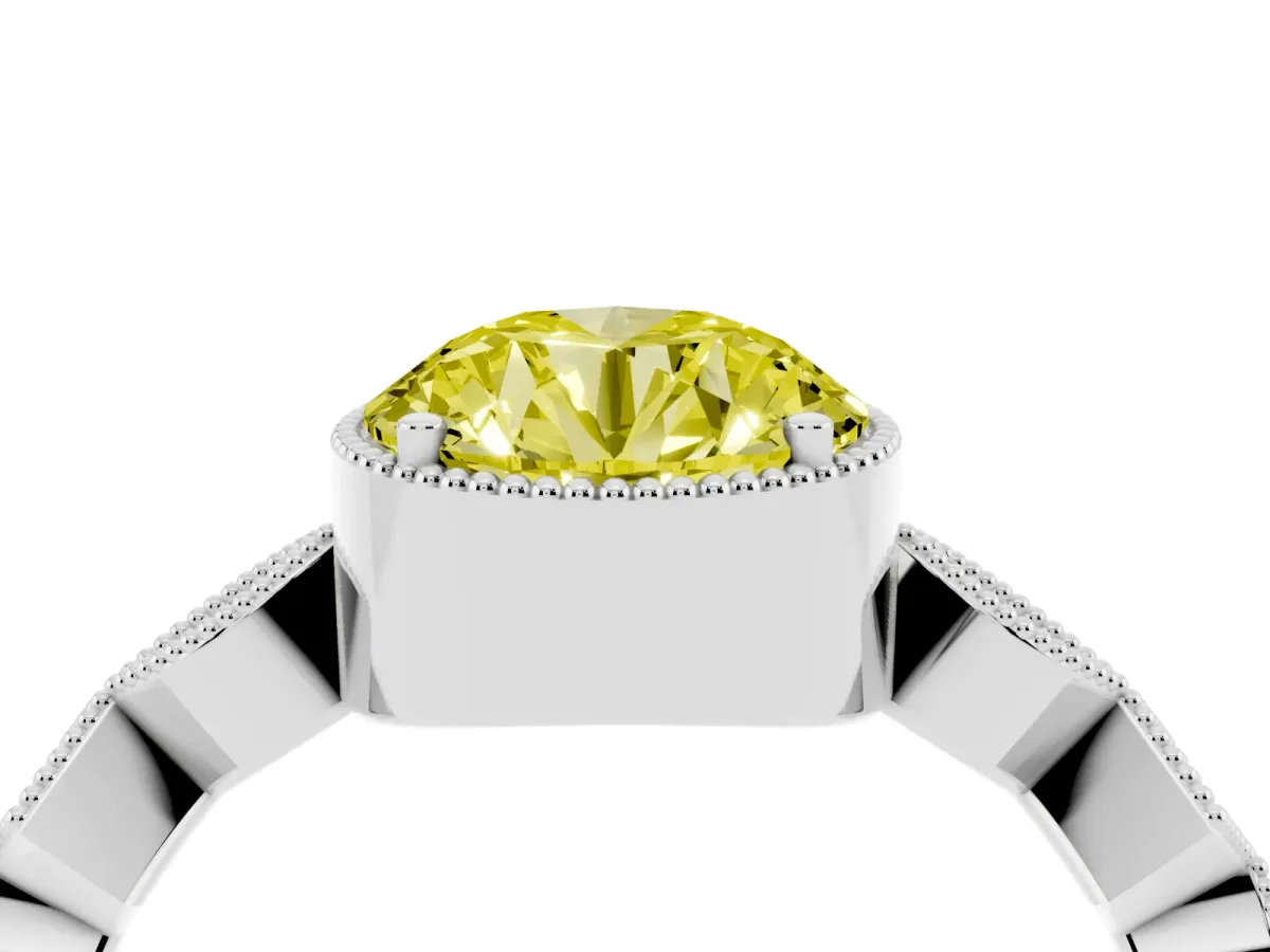 Fancy Yellow Round Cut Milgrain Marquise Diamond Twist Band Ring Silver