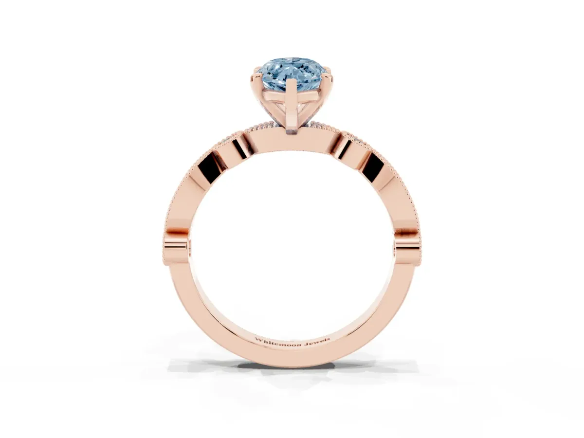 Fancy Blue Marquise Cut Milgrain Bezel Diamond Engagement Ring with Solitaire Prong Setting Rose gold