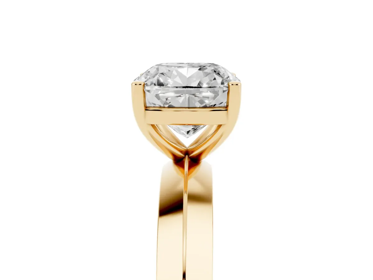 Cushion Cut Cut Solitaire Engagement Ring with Flat Band and Four-Prong Setting Yellow gold