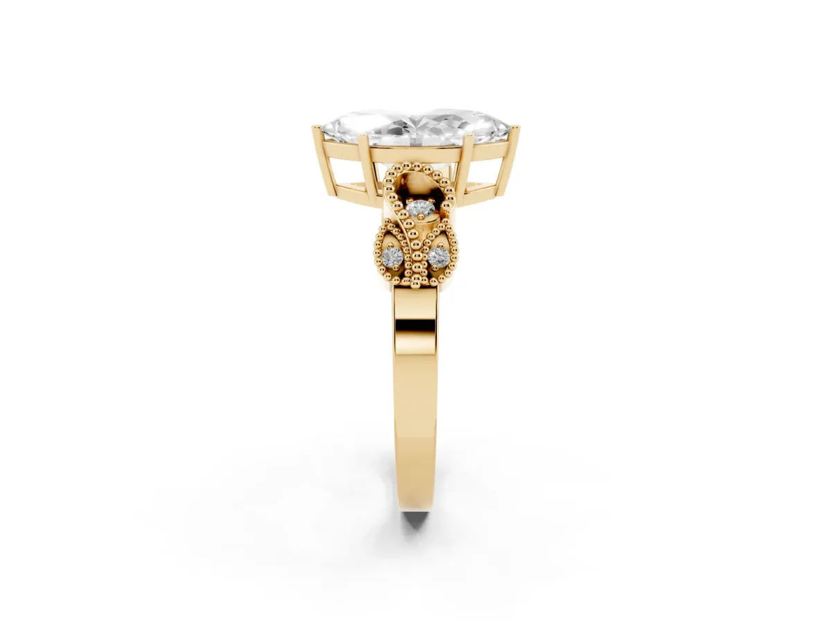 Marquise Cut Solitaire Milgrain Leaf Band with Prong Setting Yellow gold