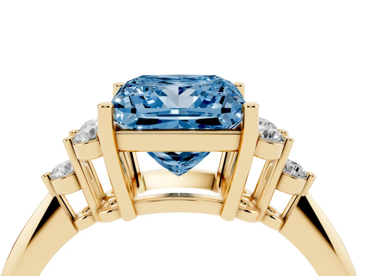 Fancy Blue Princess Cut Cut Diamond Cluster Ring with Solitaire Band and Four-Prong Setting Yellow gold