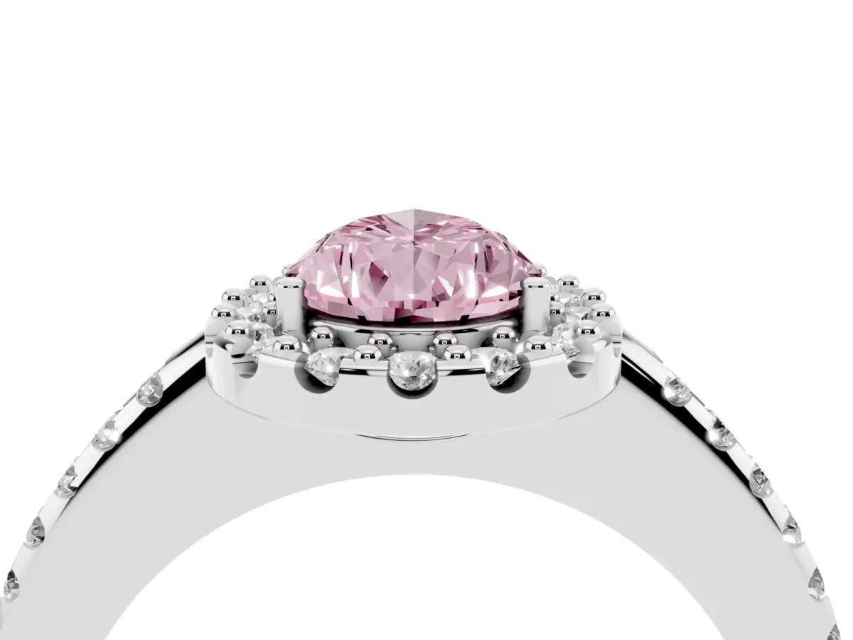 Fancy Pink Pear Cut Diamond Pavé Halo Ring with Four-Prong Setting Platinum