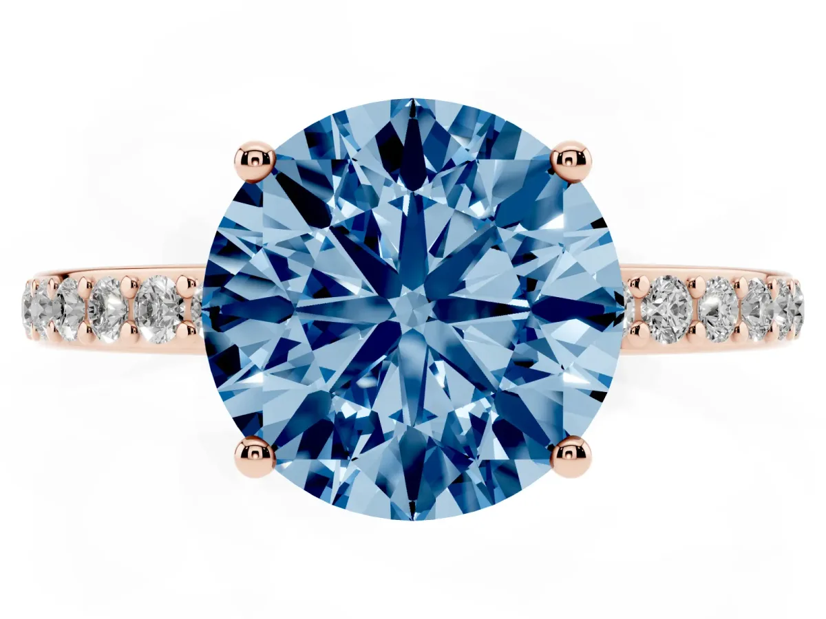 Fancy Blue Round Cut Cut Diamond Pavé Band Ring with Four-Prong Setting Rose gold