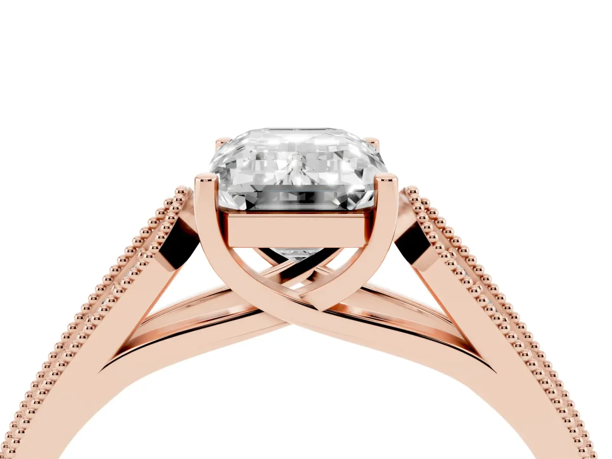 Emerald Cut Cut Pave Split Shank Engagement Ring with Four-Prong Setting Rose gold