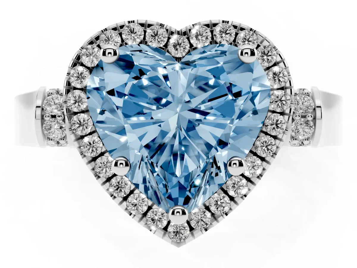 Fancy Blue Heart Cut Halo Pave Split Shank Prong Setting Ring Platinum