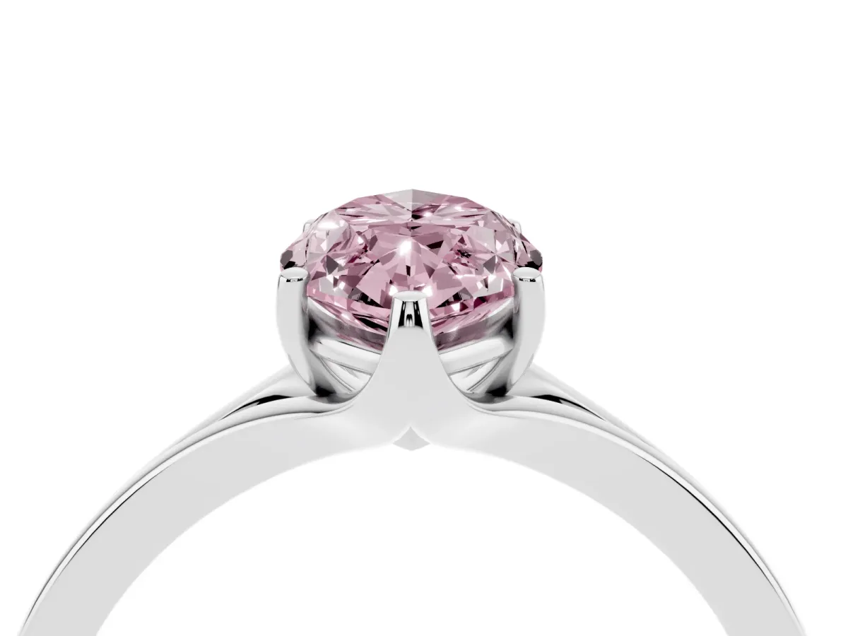 Fancy Pink Marquise Cut Solitaire Diamond Ring with Six-Prong Setting and Tapered Band Platinum