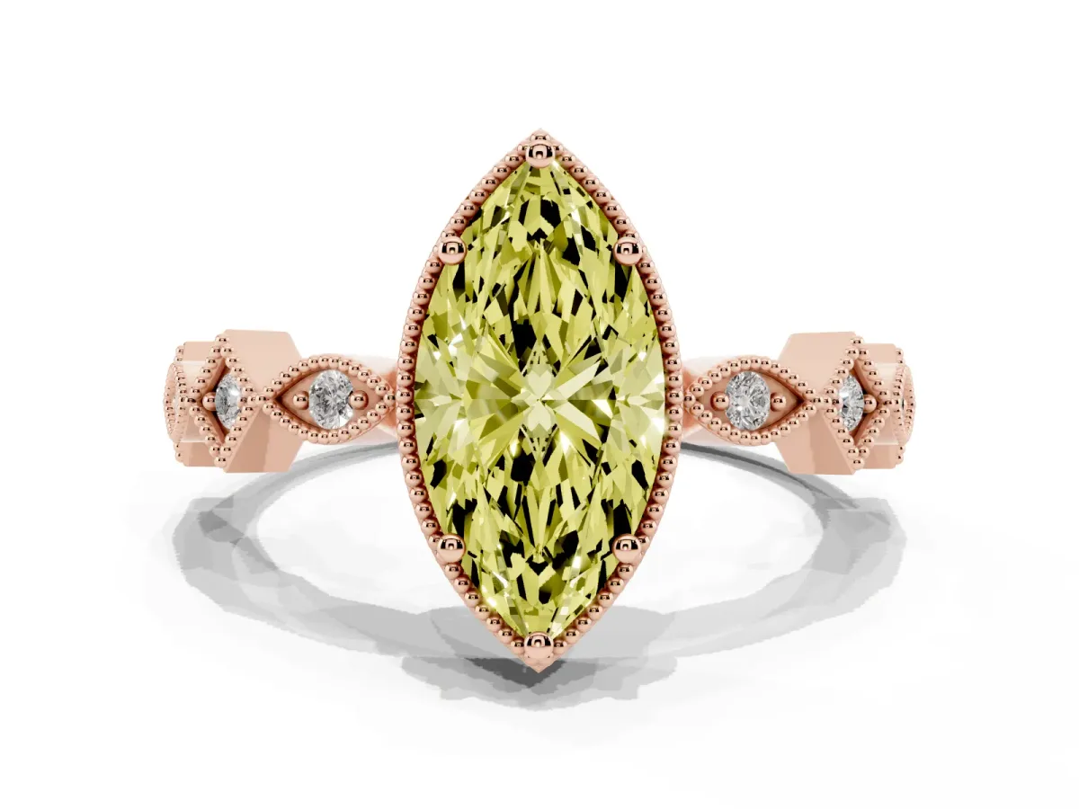 Fancy Yellow Marquise Cut Milgrain Marquise Diamond Twist Band Ring Rose gold
