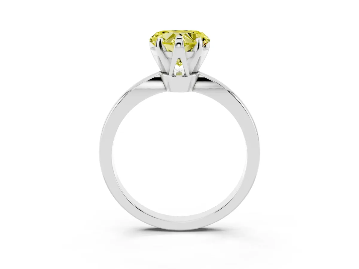 Fancy Yellow Heart Cut Solitaire Engagement Ring with Six-Prong Setting and Tapered Band Silver