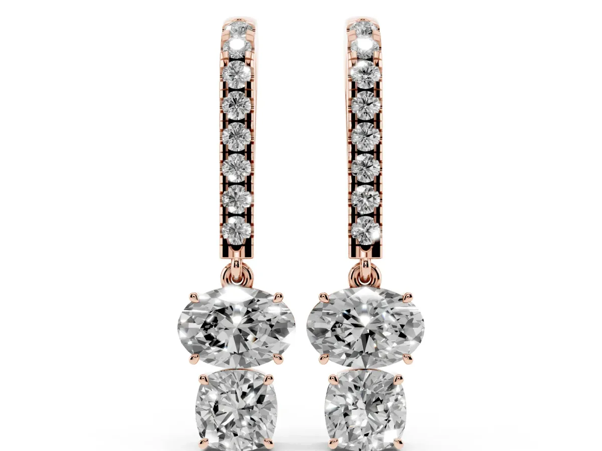 Oval Cut Diamond Multi-Shape Hook Drop Earrings Rose gold