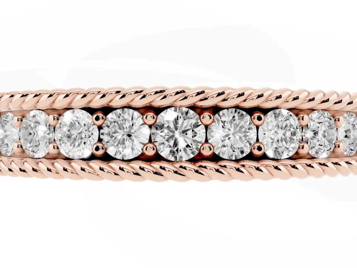 Channel Set Round Diamond Milgrain Edge Band Rose gold