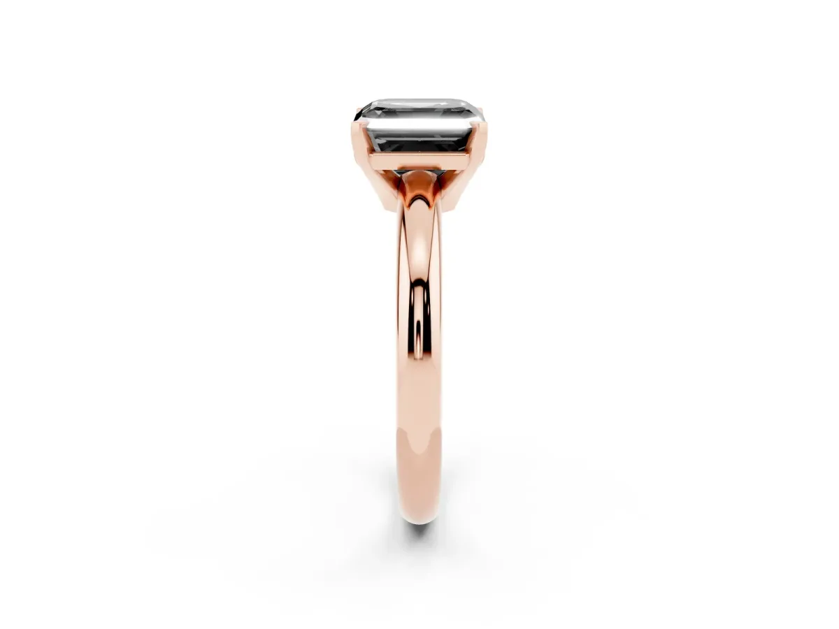 Fancy Black Asscher Cut Diamond Solitaire Engagement Ring with Round Band and Four-Prong Setting Rose gold