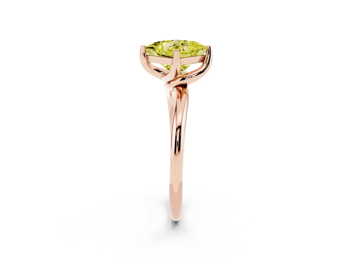 Fancy Yellow Princess Cut Diamond Solitaire Engagement Ring with Four-Prong Setting and Classic Band Rose gold