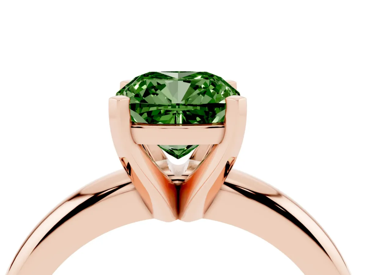 Fancy Green Cushion Cut Diamond Solitaire Engagement Ring with Round Band and Four-Prong Setting Rose gold