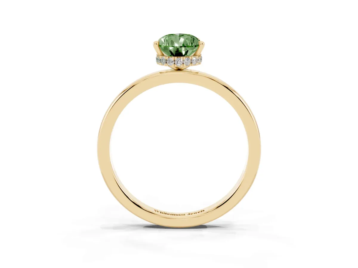 Fancy Green Pear Cut Solitaire Engagement Ring with Cathedral Band and Four-Prong Setting Yellow gold